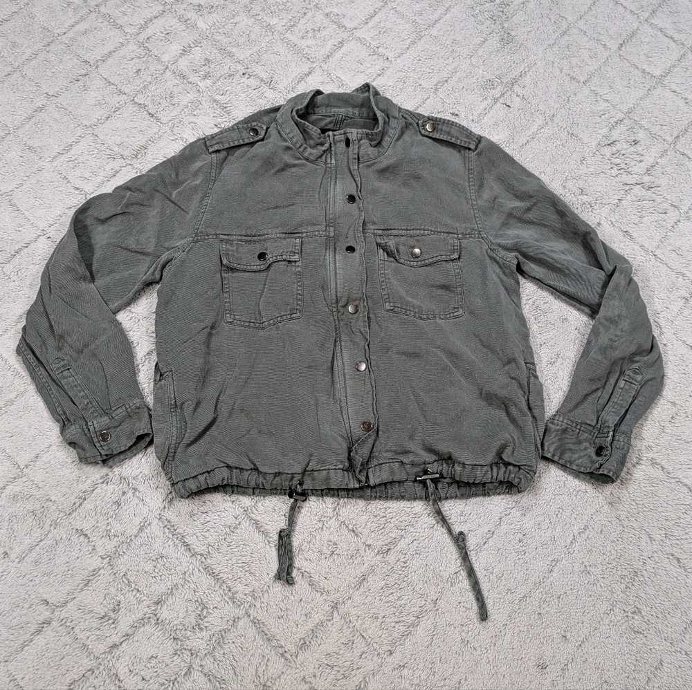 Rails Jacket Women's M Green Pine Light Lyocell Linen Military Full Zip Pockets 